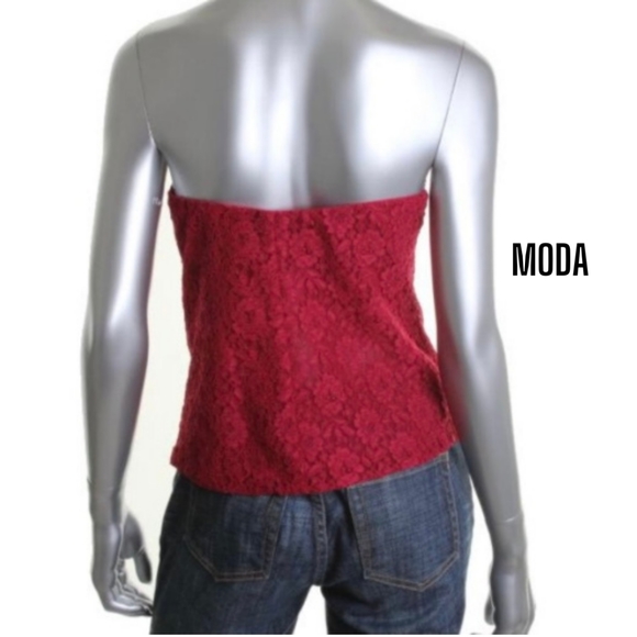 Moda NEW Red-Pink Lace V-Neck Top, size L - Picture 2 of 3